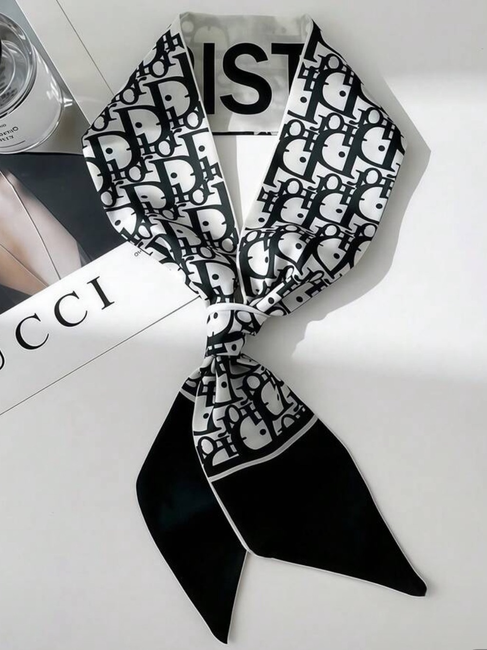 Dior Logo Print Navy Blue and White Silk Scarf - Picture 3 of 3